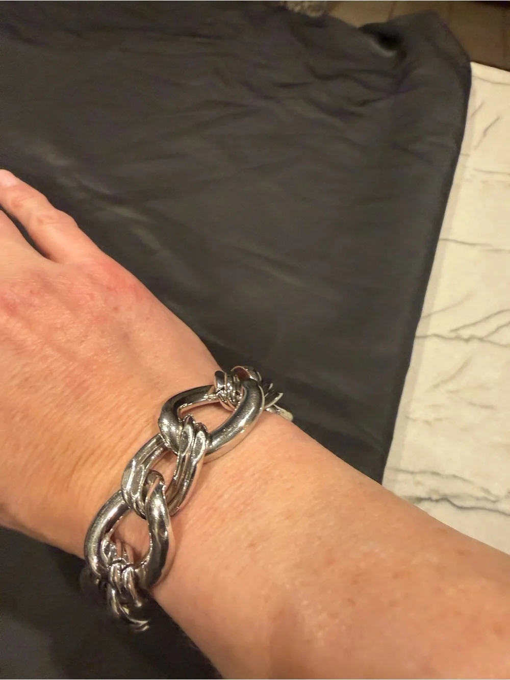 Chunky Silver Tone Oval Link Chain Bracelet Textured Statement Jewelry